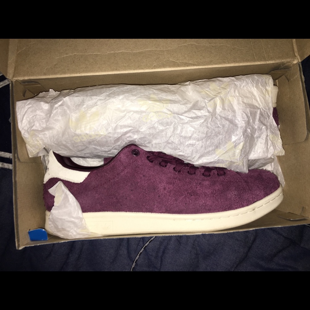 SOLD.   Burgundy Stan Smith Suede. Size 10.5M